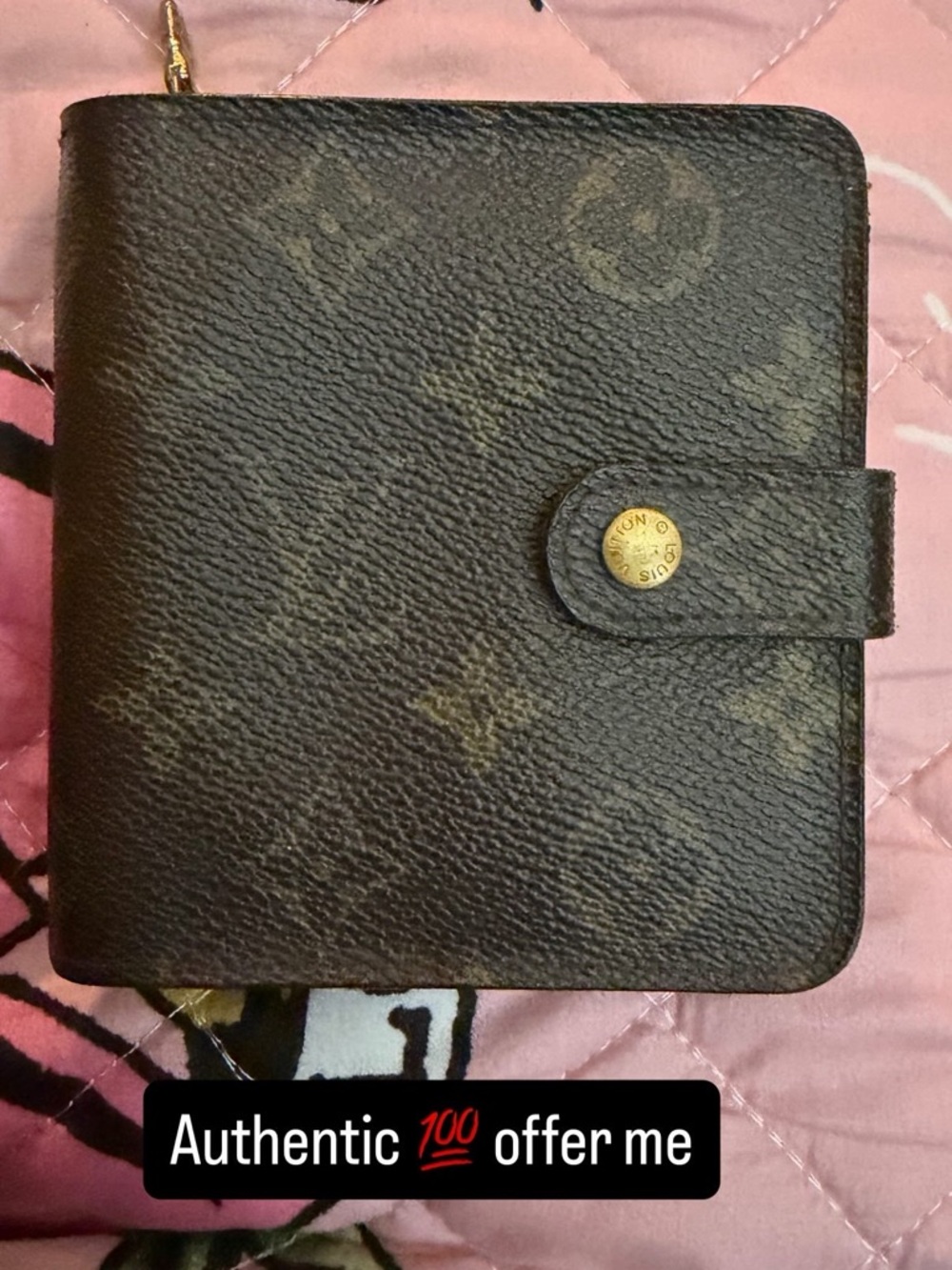 Louis Vuitton Brown Monogram Compact Wallet with Gold Snap